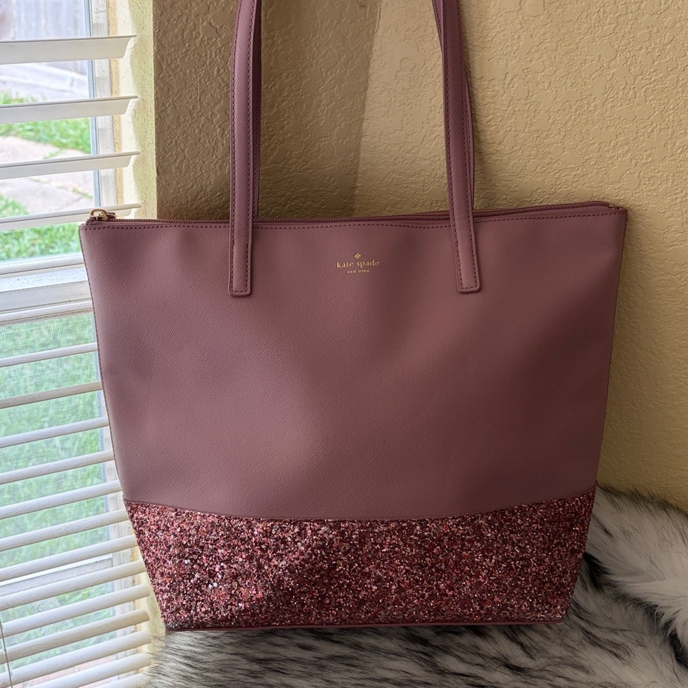 Kate Spade New York blush pink tote bag with glitter.